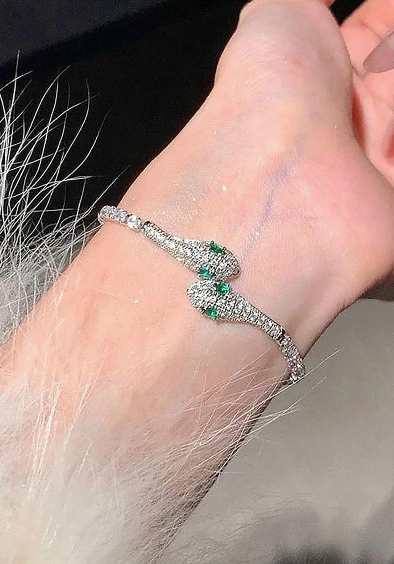 Silver Rhinestone Snake-themed Bracelet