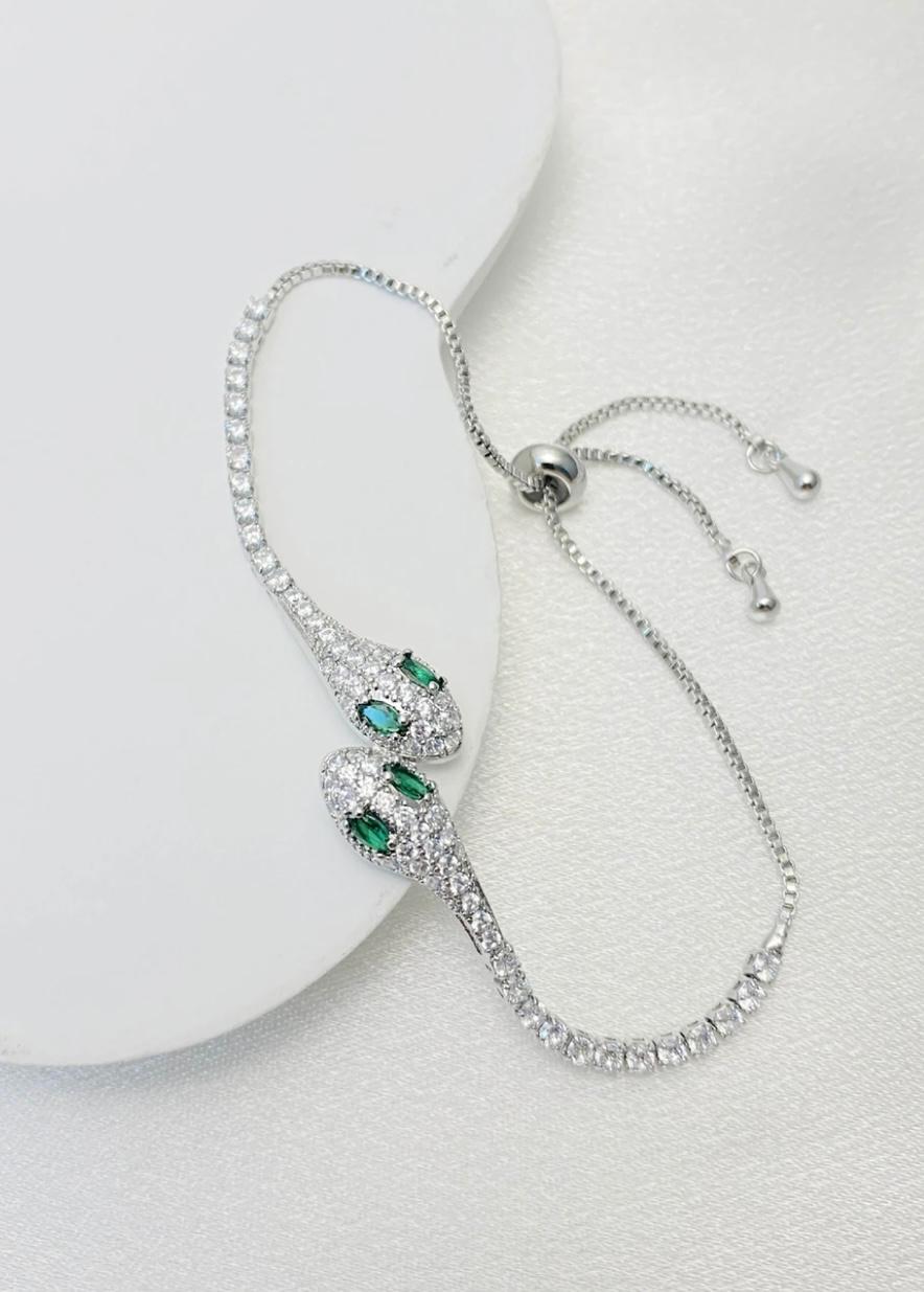 Silver Rhinestone Snake-themed Bracelet