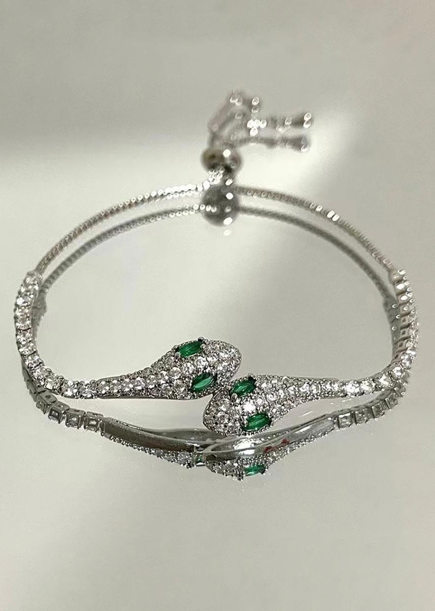 Silver Rhinestone Snake-themed Bracelet