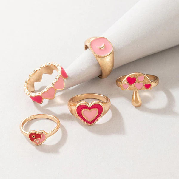 Gold Plated Pink Rings Set