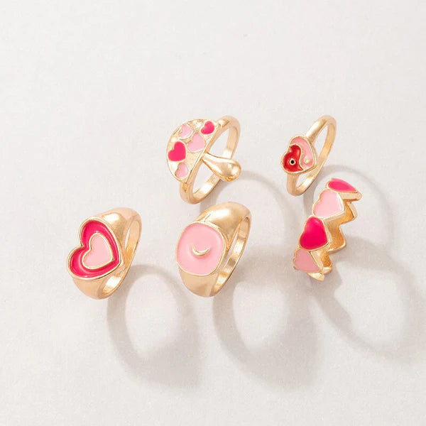 Gold Plated Pink Rings Set