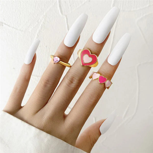 Pink Gold Plated Hearts inspired Rings Set