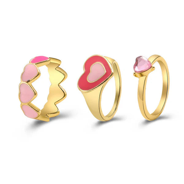 Pink Gold Plated Hearts inspired Rings Set