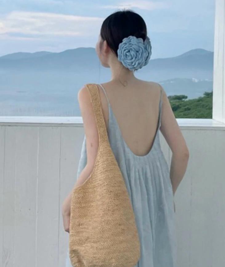 Blue fabric Flower Claw Clip