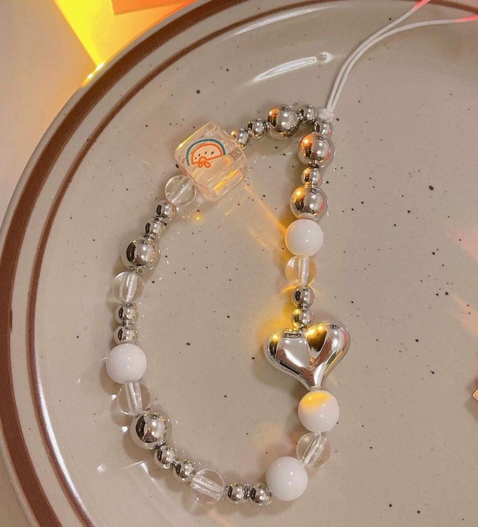 Silver Beaded Phone Charm