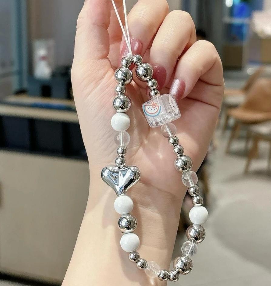 Silver Beaded Phone Charm